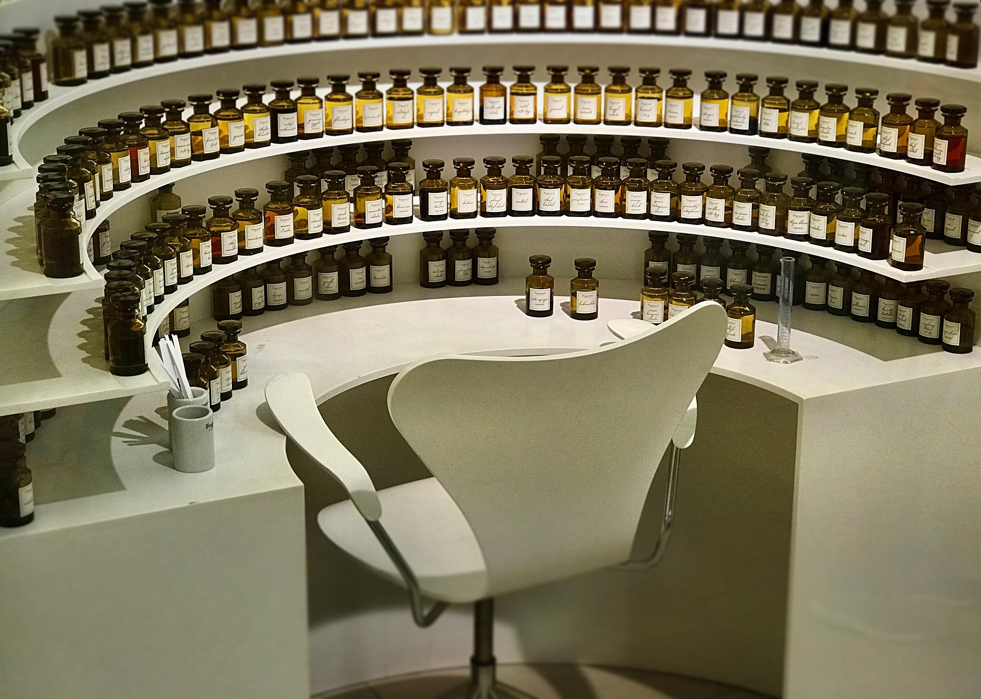 perfume bottles on tables